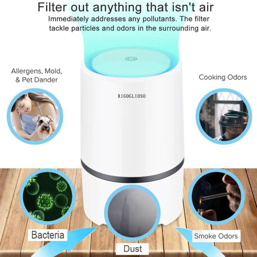 Compact air purifier with night light, designed to improve air quality while creating a calming glow for restful sleep.