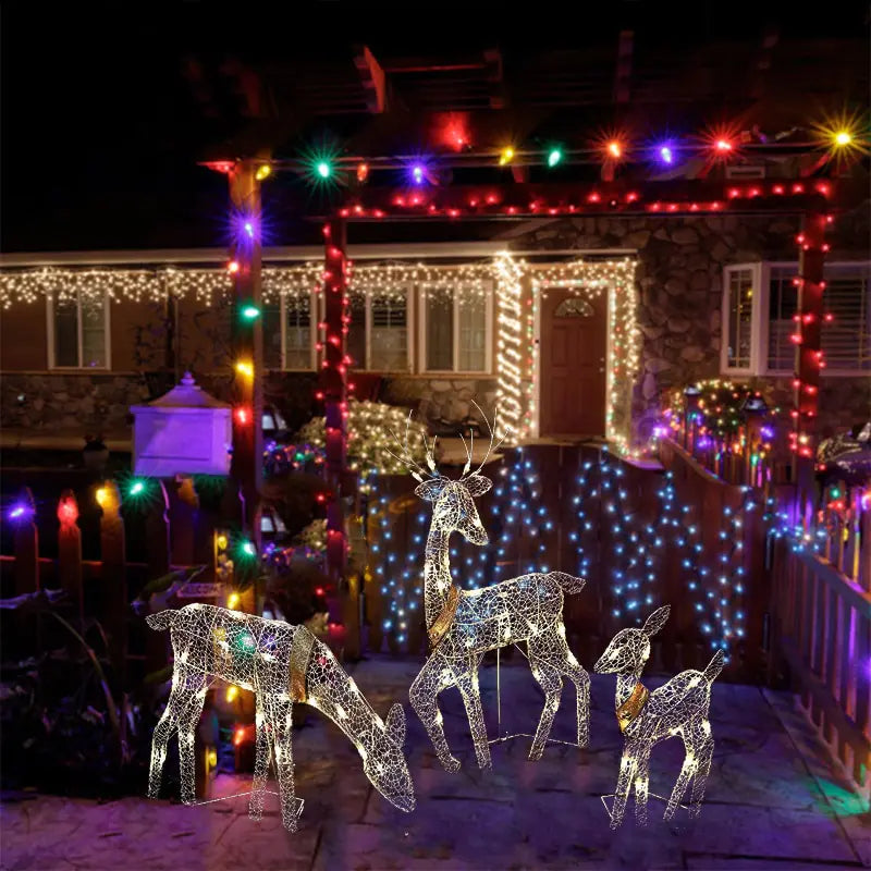 3-piece LED wrought iron deer set creating a magical holiday ambiance for your home or garden.