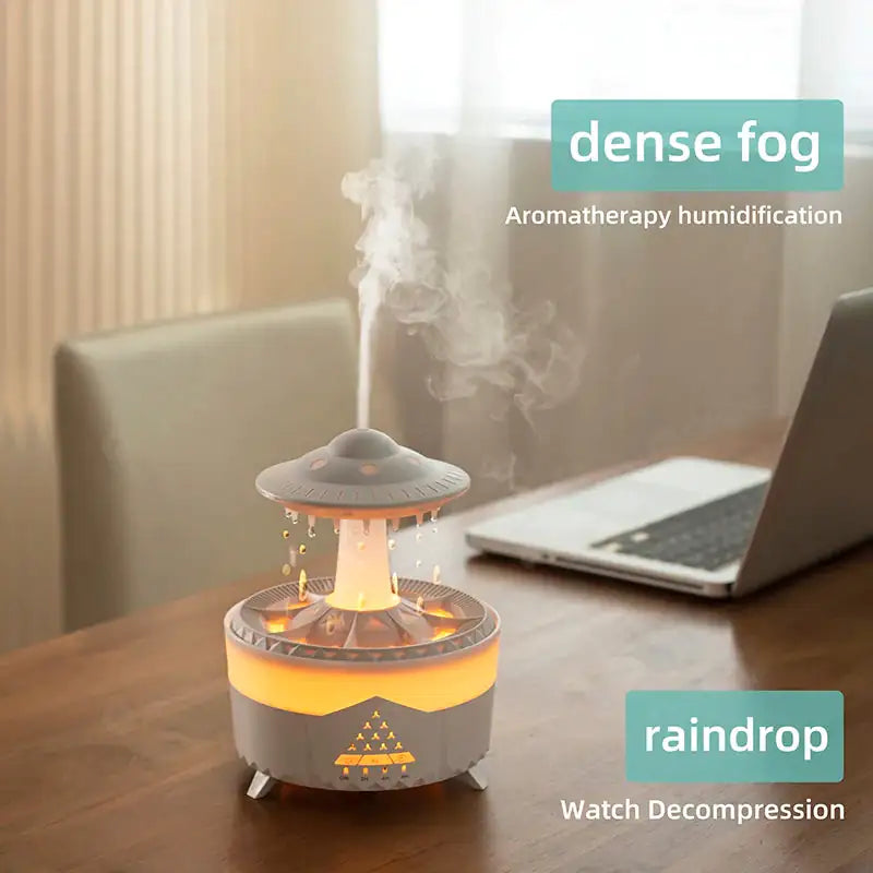 Modern SootheCloud Rain Diffuser designed for aromatherapy and soothing rain ambiance in any room.