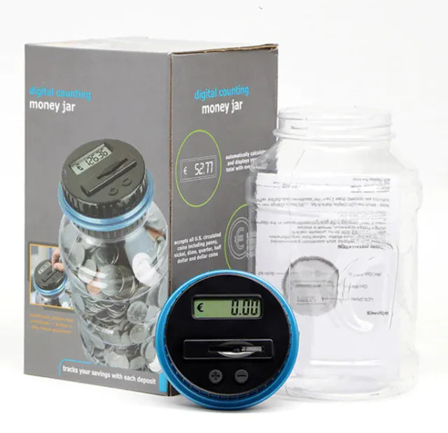 Easy-to-use digital coin bank for automatic coin counting and secure money storage.