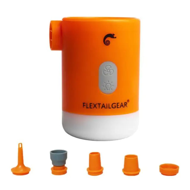 Compact electric mini air pump with a powerful motor for quick inflation of inflatables.