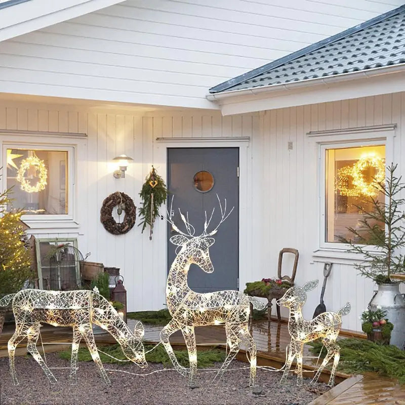 Bright and beautiful 3-piece LED wrought iron deer set for Christmas outdoor and indoor décor.