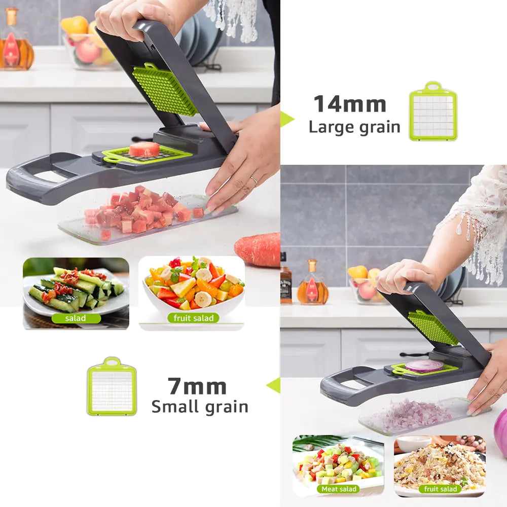 Versatile vegetable cutter with multiple functions to chop, slice, and dice veggies with ease.